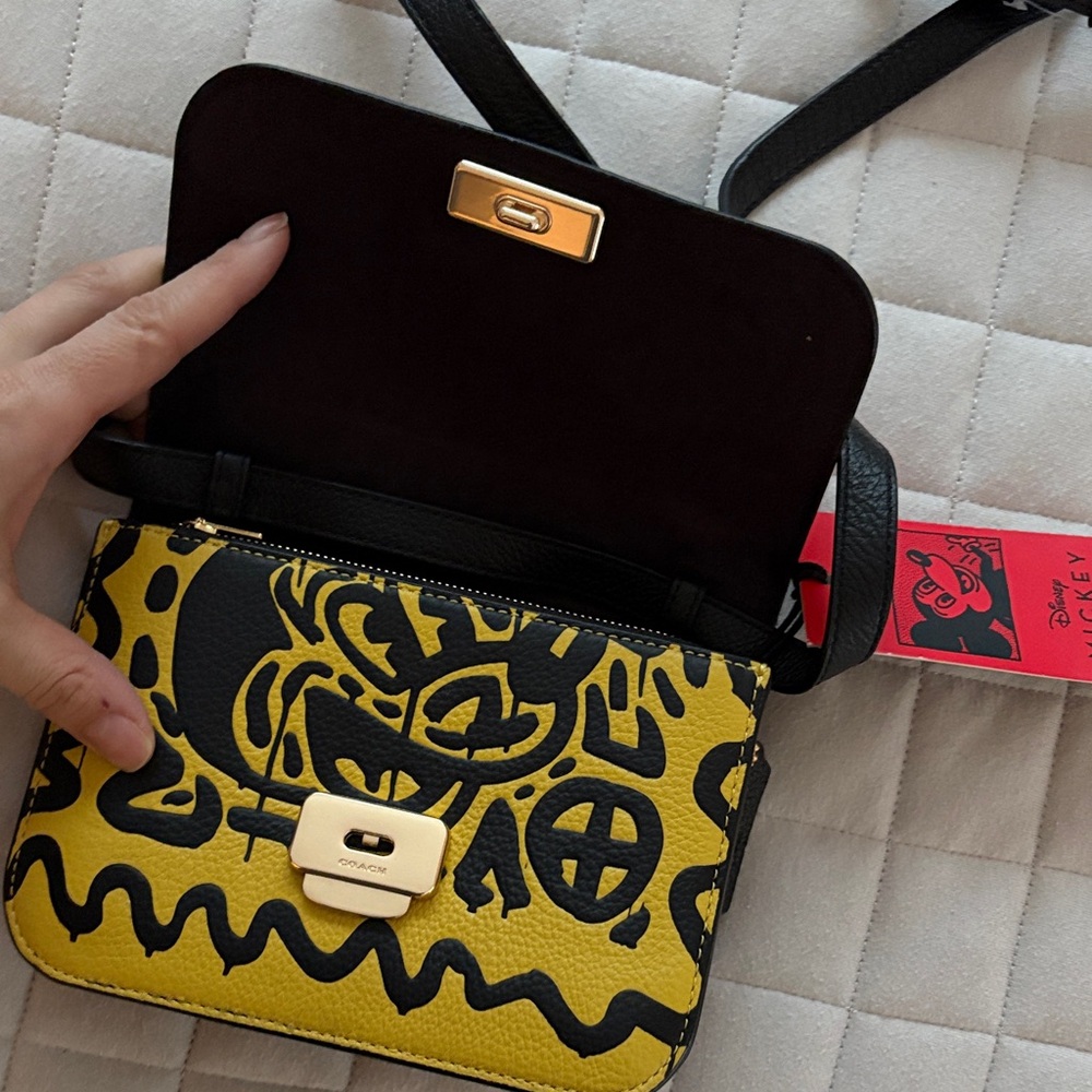 Coach x Disney x Keith Haring - Mickey Mouse Yellow and Black Crossbody Bag - Picture 4 of 5